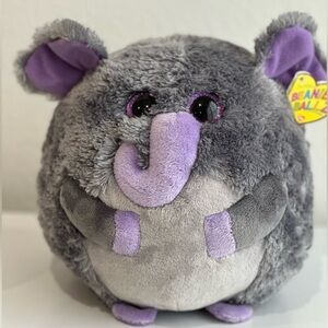TY Beanie Ballz Thunder The Elephant Gray Purple Round Plush Stuffed Animal 9”